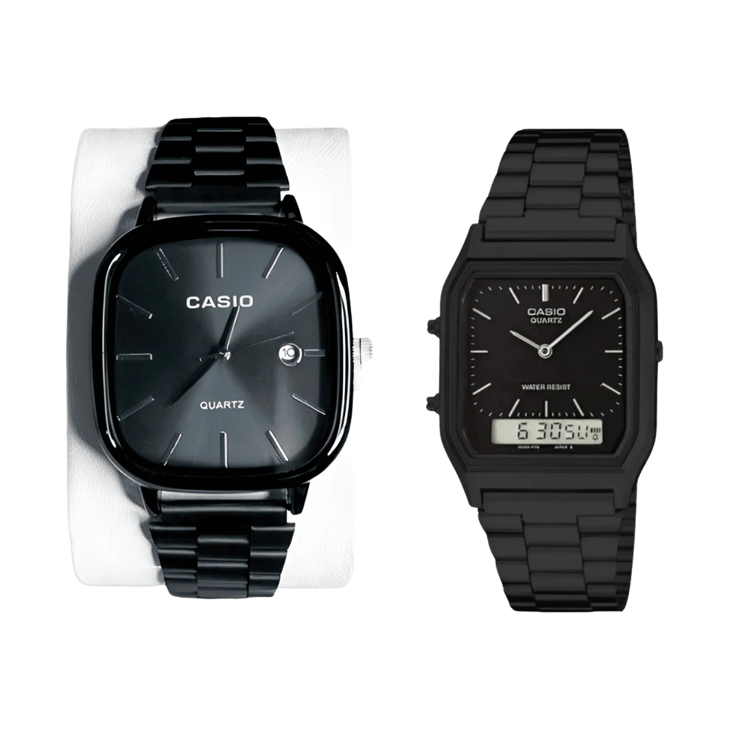 Kit 2 Relógios Casio Vintage ALL BLACK + Caixinha de Brinde